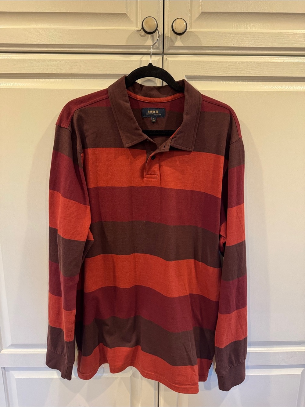 Roark Stripe-Pattern Long Sleeve Polo Shirt - Brown & Red